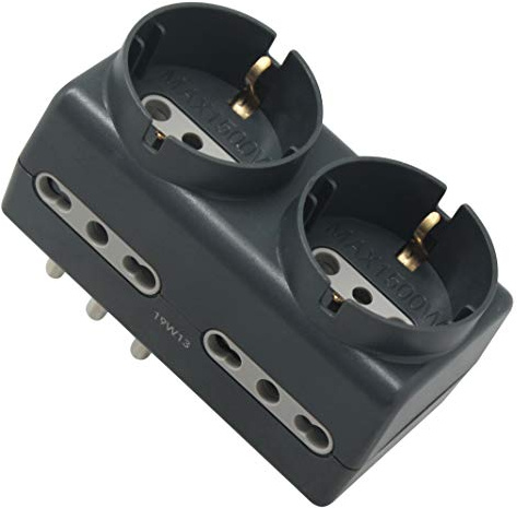 Electraline 71067 Adattatore Per Spina Tedesca, Multipresa 6 Posti 2 Schuko + 4 Bivalenti 10/16A, Grigio Scuro