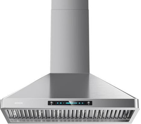 IKTCH Wall Mounted Range Hood 30 inch, 900 CFM Ducted/Ductless Stainless Steel Range Hood with Gesture Sensing & Touch Control IKP02R-30
