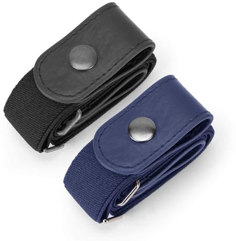 JASGOOD 2 Pack No Buckle Elastic Belt for Women Men, Buckle Free No Bulge No Hassle Invisible Stretch Belt for Jeans Pants Trousers