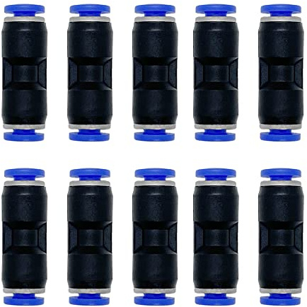 zjxed 1/8 OD x 1/8 OD Pneumatic quick Connector Push to Connect fittings Straight Union/Coupler (Pack of 10)