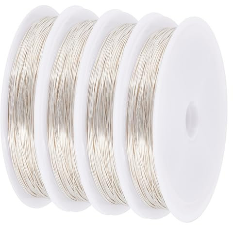 SUNNYCLUE 40M Copper Bead Wires 0.5mm 24 Gauge Craft Wire Silver Beading Wires Tarnish Resistant Jewellery Beading Wire Copper Craft Wires Soft Bead String Wire for Jewellery Making Wrapping Sculpting