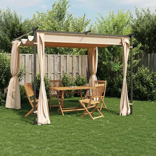 Gecheer Gazebo con Tende 3x3 m Crema in Acciaio,Gazebo da Esterno,Parasole,Gazebo Pergola con Telo,Padiglione da Giardino,Tenda per Feste,Gazebo per Barbecue,A48050