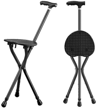 Gehstock Mit Sitz,Sitzstock,Mit 3 Beinen,Faltbarer Mit Ständer,120kg Gewichtskapazität,In Fünf Positionen Höhenverstellbar,Für Ältere Menschen, Behinderte Und Ruhende