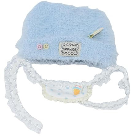 Folpus Plüschpuppenhut-Kopfbedeckung, weiche Foto-Requisiten, Ankleide-DIY, stylischer Ankleidehut mit Lätzchen für 17 cm große Puppen, Blauer Hut