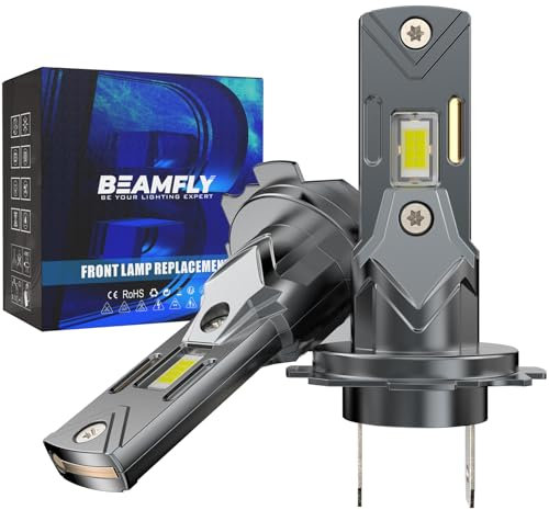 BEAMFLY H7 LED 20000lm 100W, Lampadine Per Fari Auto e Moto, Kit Lampadina 12v per Abbaglianti o Anabbaglianti, Dimensioni 1:1 Alogena, Plug and Play, Luce Bianca 6500k, 2 Lampade LED H7