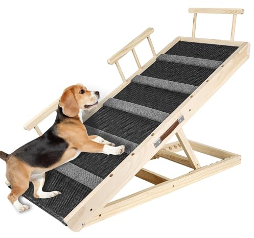 Aitakatta Dog Ramp for Bed, Adjustable Portable PetRamp, 43 Long Wooden Pet Ramp with Non-Slip Traction Mat for Dogs, Dog Climbing Ladder for Sofa, Bed,Couch,Car(LGPT,110,ZT)