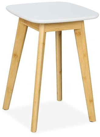 Relaxdays Esszimmerhocker aus Bambus, Sitzhocker Küche, Flur & Bad, HxBxT: 46x33x33 cm, Hocker für Pflanzen, Natur/weiß