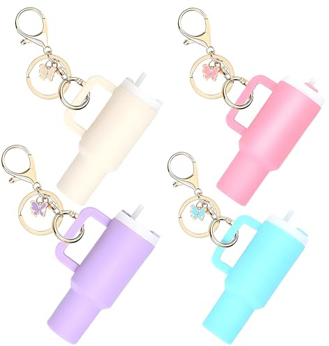 Yistoi 4 Pièce Porte-Clé Stanley Cup, Pendentif Porte-Clés Stanley, Mini Stanley Cup Pendentif, élégant, Coloré, Adapté Aux Sacs à Main, Portefeuilles, Sacs à Dos (Rose, Bleu, Lavande, Blanc Crème)
