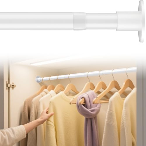 Barra para Armario Extensible, 38-175cm Riel tubo para Ropa Ajustable de Acero Inoxidable para Armario de Dormitorio/Blanco Mate