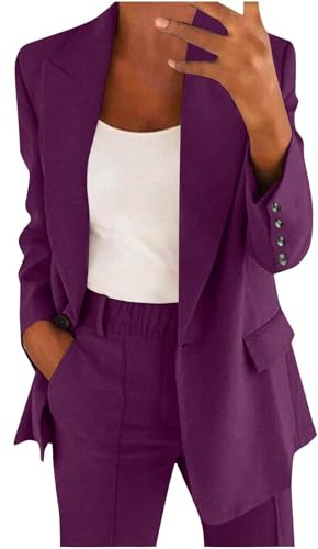 Traje de pantalón para mujer de negocios 2 piezas - Blazer largo elegante para mujer, conjunto de traje de dos piezas de manga larga, Blazer y pantalón con bolsillo, chaqueta de solapa, traje de