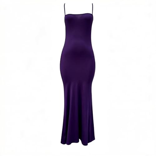 Women's Sensual Casual Spaghetti Strap Maxi Dress Jersey Long Dress Elegant Sleeveless Backless Style Fitted(Deep Purple-1,S)