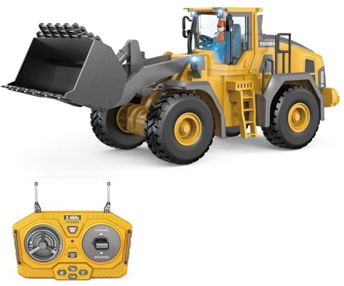 Ysityum Remote Control Front Loader, 9 Channels RC Construction Vehicle Loader Tou with Light and Sound, 2.4GHz Remote Controlled Bulldozer Toy for Boys Age 6 7 8 9 10 Years Old