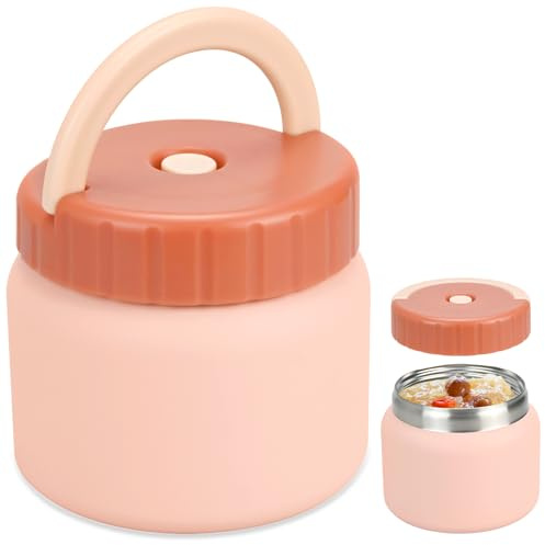 KOOOGEAR Contenitore termico per cibo da 400 ml, in acciaio inox, a prova di perdite, portatile, termico, per il pranzo, per bambini, adulti, zuppe, porridge (rosa)