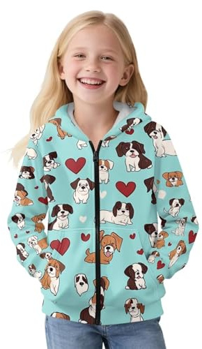 Upetstory Puppy Dog Zip Up Hoodies for Girls with Pockets Size 8-10 Boys Active Jackets Long Sleeve Hooded Sweatshirt Hoody Outerwear Cozy Clothes Winter Fall Holiday Outfit