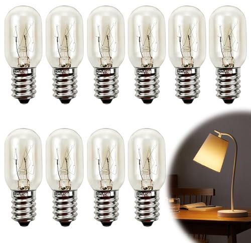 10Pcs 15W E14 Fridge Bulb Screw Salt Lamp Bulbs 240V Mini Warmer Night Light Freezer Light Bulb Warm White 2700K for Refrigerators Ovens Aromatherapy Lamp Sewing Machine Durable Tubular Small Bulbs
