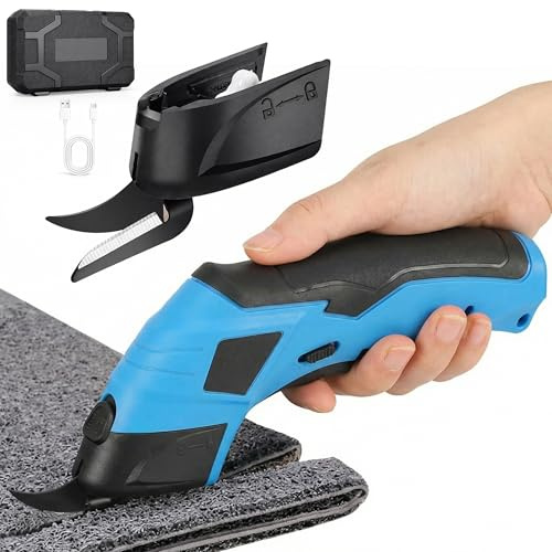 Cordless Electric Scissors for Cutting Cardboard: Electric Fabric Cutter with 2 Replaceable Blades 2000mAh Battery 3.6V Rechargeable Electrics Fabric Scissors for Cutting Leather Carpet Felt Sewing