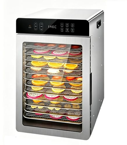Torkmaskin i rostfritt stål med 12 brickor, 800W torktumlare Storbritannien med 30-90°C justerbar termostat och 24-timmars timer, 360° effektiv torkning, torkmaskin för frukt, grönsaker, kött.