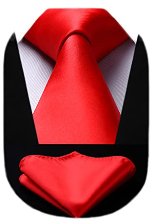 HISDERN Red Tie and Pocket Square Set Wedding Party Business Silk Handkerchief Neck ties for Men