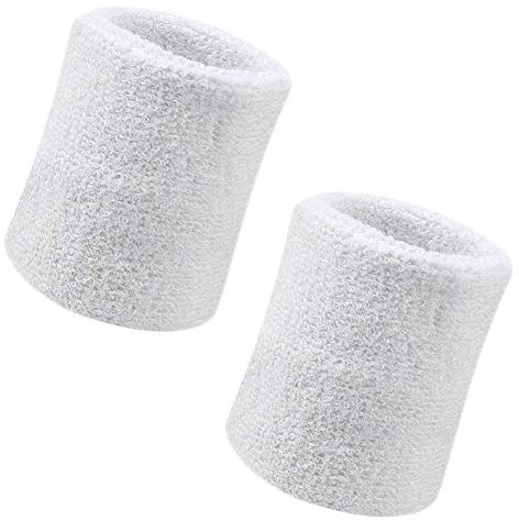 Schweißbänder, Sport Wristbands Gelenkband 2 Pack, 4 Zoll Sport Schweißband Armband Weiche verdickte Baumwolle, für Tennis Gymnastik Fußball Basketball, Laufen Athletic Sports-Weiß