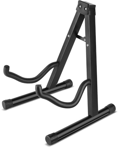 Flexzion Guitar A-Frame Stand Floor Support for Acoustic and Electric Guitars - Portable Instrument Stand Rack Holder Display for Classical Guitar and Bass, Violin, Ukulele, Banjo, Mandolin