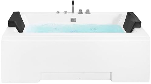 Baignoire Balnéo de Forme Rectangulaire 170 cm en Acrylique Blanc avec Chromothérapie 2 Appui-Têtes et une Capacité de 285 Litres Max Beliani