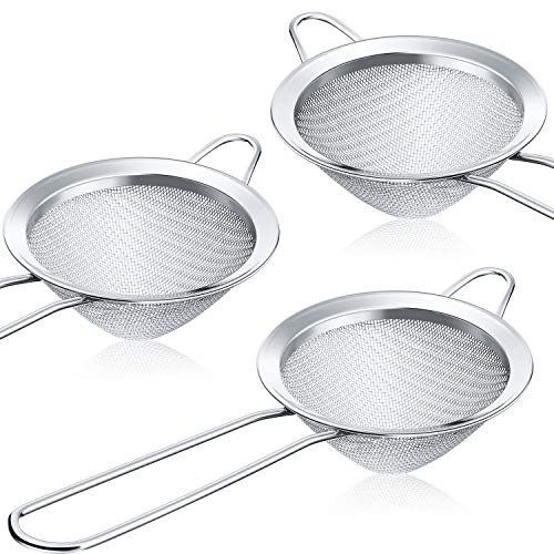 Patelai 3-Piece Tea Strainers, Stainless Steel Fine Mesh, Conical, 0.5 mm, Silver, 8.6 x 3.3 x 1.5 inches