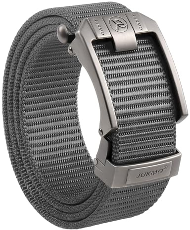JUKMO Ratsche Gürtel Herren, Nylon Web Automatik Taktischer Arbeit Gürtel (Grau, Für Taille 60cm-105cm (Länge 120cm))