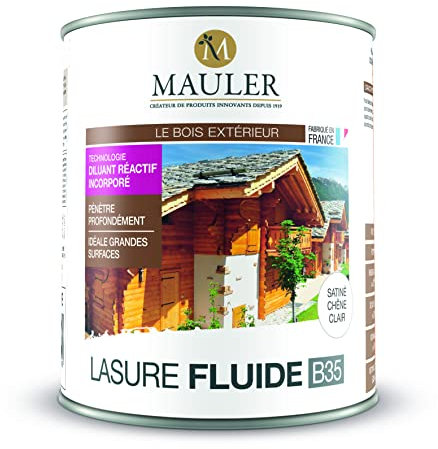 MAULER - Lasure bois Chêne Clair satiné 5L - glycéro ne pèle pas, ne s'écaille pas - résines alkydes à l'huile : très haute durabilité & sans coulure - qualité PRO B35