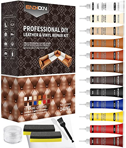 Kit Riparazione Pelle, Endhokn Kit di Riparazione in Pelle e Vinile- Pelle Divano Sedile Auto Abbigliamento Borsa Crack, Buchi, Usura Crema di Riparazione in Pelle (12 Colore)