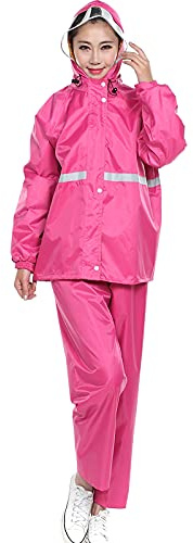 ANUFER Unisex Adult's Rain Suit Jacket & Trouser Waterproof Motocycle Riding Raincoat SN070866 Pink Size 3XL