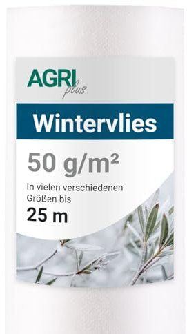 AGRI plus Winterschutzvlies 1,60 x 25 m I Frostschutzvlies für Pflanzen & Töpfe I Hochwertiges Vlies mit 50 g/m² I Reißfestes Gartenvlies aus Polypropylen I Pflanzenvlies zur Überwinterung