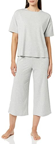 Amazon Essentials Women's Cotton Modal Knit Jersey Capri Pajama Set, Soft Sleepwear, Wide Leg Loungewear, Grey Heather, Large