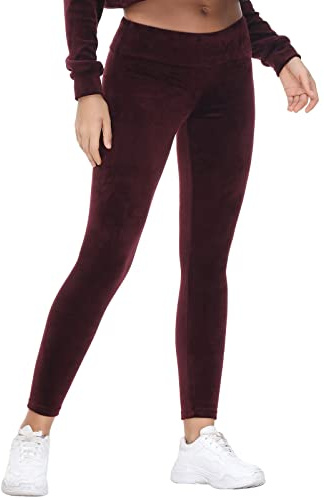 COZZIPLUS Women Velour Legging- High Waisted Buttery Soft Velvet Stretchy Legging, Wine, S