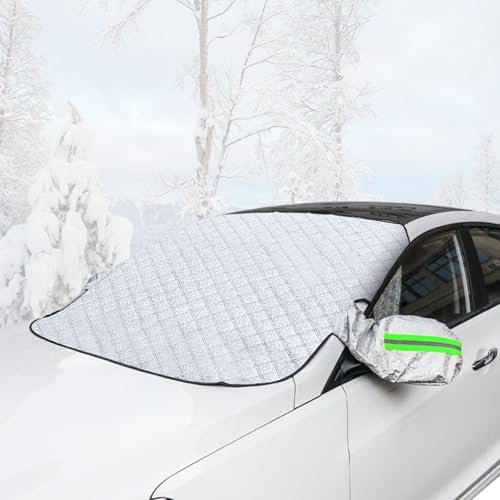 xnnmzhao Frontscheibenabdeckung, Scheibenabdeckung Auto Winter, Faltbar Windschutzscheibenabdeckung Magnete mit Seitenspiegelabdeckung Eisschutzfolien für Die Meisten Auto (145 x108CM)