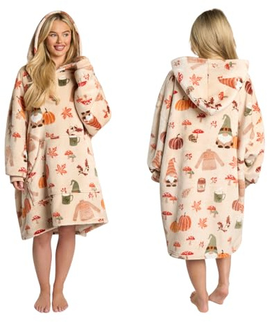 OHS Autumn Blanket Hoodie Halloween, Halloween Gifts for Adults Sherpa Fleece Winter Snuggle Hoodie Warm Soft Fluffy Wearable Hoodie Blanket for Women, One Size - Burnt Orange