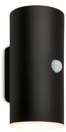 Briloner - Uppladdningsbar LED-vägglampa med rörelsedetektor, skymningssensor, 20 sek timer, utomhusvägglampa, 15,5 x 7 x 8,5 cm (hxb x d), svart