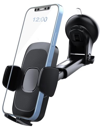 POEGO Mobilhållare bil 360° roterbar med sugkopp för vindruta och instrumentbräda, justerbar längd universell för iPhone, Android, smartphones 4,5–7 tum