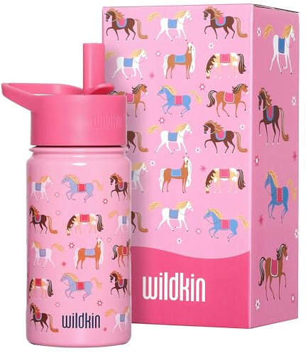 Wildkin Kids Stainless Steel Water Bottle BPA Free Leakproof Insulated Easy Clean Horses
