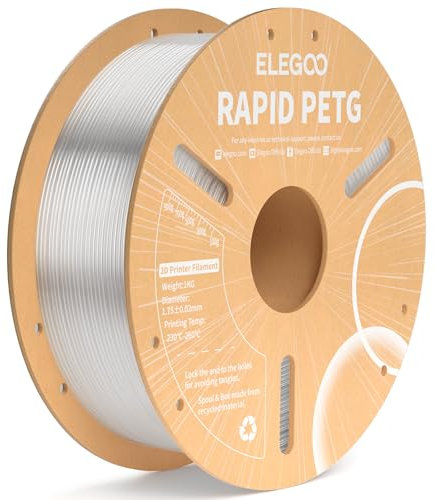 ELEGOO Rapid PETG Filament 1.75mm Transparente 1KG, High Speed 30-600mm/s 3D Drucker Filament Maßgenauigkeit +/- 0.02 mm, 1kg Pappspule(2.2lbs) Passend für die meisten FDM 3D Drucker