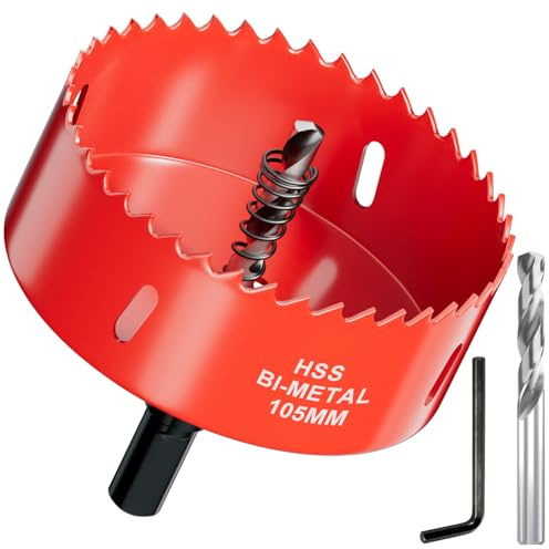 Sega a tazza da 105mm in HSS Bimetall - Fresa per fori ad alta prestazione e sega circolare con adattatore per impugnatura a triangolo e punta di centraggio per legno, plastiche, metallo, pareti a