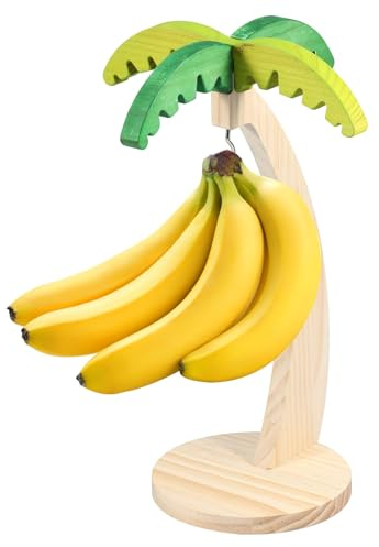 Banana Holder Stand, Banana Holder with Stainless Steel Hook ,Wood Banana Hanger Stand,Multifunctional Decorative Banana Stands for Home