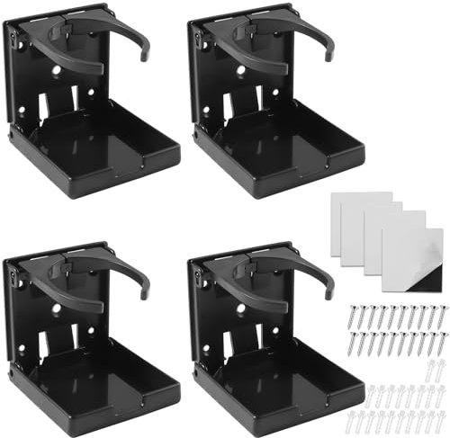 Gebiuhoo 4 Stück Getränkehalter Auto Klappbar 95mm Becherhalter Auto Selbstklebend Dosenhalter Boot Flaschenhalter für Wohnmobil, Yacht, Van, LKW, Haus, Wand (Mit 20 Schrauben, 4 Selbstklebepads)
