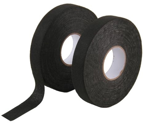 Ruban de Câbles Noir, Résistant à la Chaleur Rubans, Ruban adhésif en Tissu, ÉLectrique Bande, Isolant en Tissu Ruban pour Faisceaux de Câbles, Ruban adhésif en Coton pour Automobile, 19MM x 25M, 2PCS