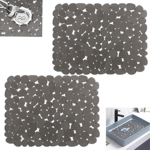 2er-Set Schutzmatte für Küche und Bad, PVC Spülbeckenmatte Zuschneidbare DIY, Edelstahl Spülbecken Schutzmatte, Gegen Kratzer im Spülbecken, 30 * 40 cm, Grau
