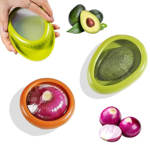 CATOR Lot de 2 Conteneurs De Stockage De Fruits - Réutilisable Boîte À Fruits Boîte À Avocat Oignon - Économiseurs en Forme De Fruits - Boîte De'conservation pour Frigo Cuisine