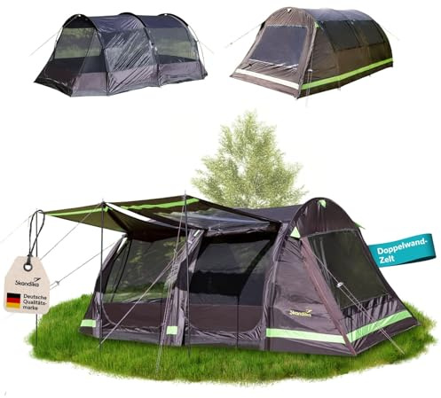 Skandika Tunnelzelt Solheim 4 Protect | Camping Zelt für 4 Personen, eingenähter Zeltboden, 3000mm Wassersäule, UPF 50+, Moskitonetz, Sonnendach | Zelte, Familienzelt, Campingzelt, Outdoor
