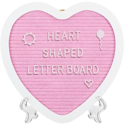 BENECREAT Heart-Shaped Felt Letter Board, 10x10.2x0.6 Inch Wooden Bulletin Board Message Board for Home, Office, Events, Wedding, Birthday Party