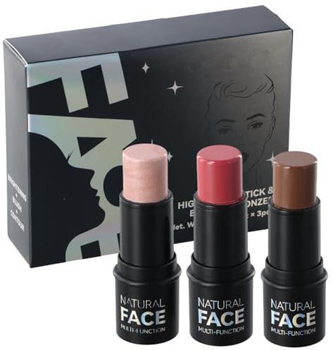3 Pezzi Stick Contouring Viso, Liscio di Lunga Durata Stick per Contorno fard Illuminante Crema, Leggero Contour Highlighter Blush Trucco Versatile Set Modella Facilmente il Viso per Guance Occhi (B)