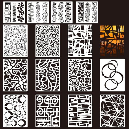 15 Pcs Geometric Stencils, Reusable Abstract Texture Stencils for Painting and Mixed Media Art Designs, Stencil for Crafts Painting (12x9 Inch)