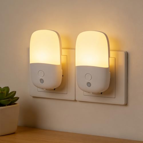 Plliocse 2 Pack Plug in Night Light with Dusk to Dawn Sensor,Night Lights Plug in Wall with 3 Lighting Modes,3000K Warm White LED Night Light for Baby, Hallways, Stairs, Bedrooms, Kitchens